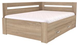 Zvýšené francouzské lůžko FABIE rohové Šířka 140 cm, Dub natur (dub sonoma), úchytky JONY