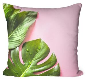 Polštář z mikrovlákna Sladká kombinace - rostlinná kompozice v zelené a růžové barvě