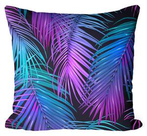 Polštář z mikrovlákna Neonové palmy - rostlinný motiv v odstínech tyrkysové a fialové z mikrovlákna