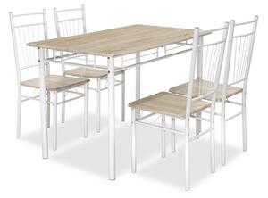 Jídelní set Raul - 4x židle, 1x stůl (dřevo, bílá)