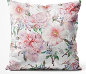 Dekorační velurový polštář Jarní krása - jemná květinová kompozice ve stylu cottagecore