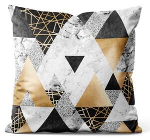 Dekorační velurový polštář Geometrie elegance - minimalistický vzor s imitací mramoru a zlata