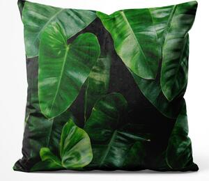 Dekorační velurový polštář Tváře zeleně - rostlinná kompozice s bohatým detailem Filodendron