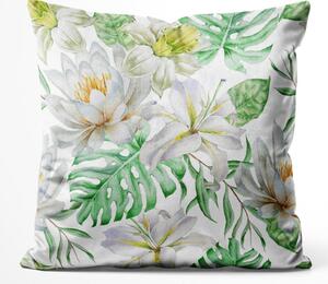 Dekorační velurový polštář Vzácné jaro - subtilní rostlinná kompozice ve stylu cottagecore