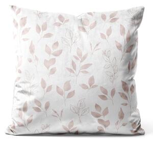 Dekorační velurový polštář Jemné listí - minimalistický květinový vzor na bílém pozadí