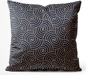 Dekorační velurový polštář Hypnotické vlny - geometrický zlatý vzor v orientálním stylu