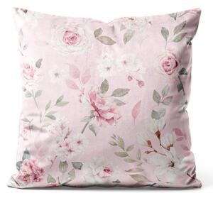 Dekorační velurový polštář Jarní kouzlo - květy růže a magnólie ve vintage stylu