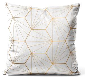Dekorační velurový polštář Zlaté šestiúhelníky - abstraktní geometrická glamour kompozice
