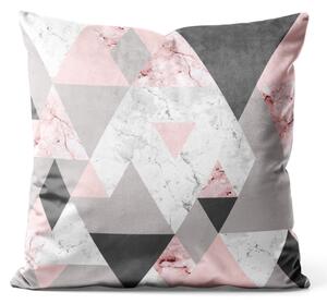 Dekorační velurový polštář Růžové trojúhelníky - geometrický, minimalistický motiv v odstínech růžové welurowá