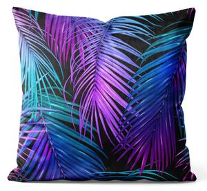 Dekorační velurový polštář Neonové palmy - rostlinný motiv v odstínech tyrkysové a fialové welurowá