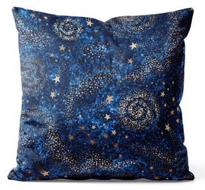 Dekorační velurový polštář Hvězdná obloha - abstraktní modrý motiv s zlatými akcenty welurowá
