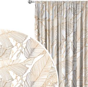 Záclona na žabky Listy secese - minimalistický, rostlinný vzor v zlatých odstínech