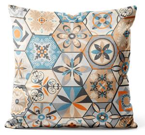 Dekorační velurový polštář Orientální hexagony - motiv inspirovaný keramikou v patchworkovém stylu welurowá