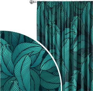Záclona na žabky Listové hustníky - grafický květinový vzor v odstínech mořské zeleně