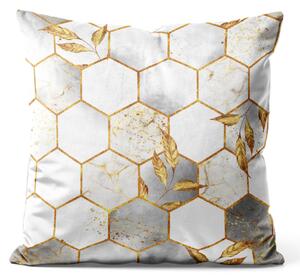 Dekorační velurový polštář Hexagony a listy - elegantní kompozice s geometrickými tvary