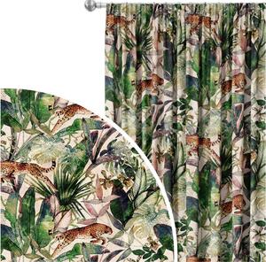 Záclona na žabky Pergamenová savana - tropická flóra a gepardi na béžovém pozadí