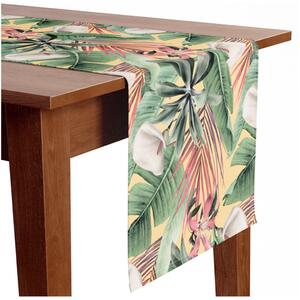 Běhoun na stůl Flora lesa deštného pralesa - rostlinný vzor s bílými květy a listy