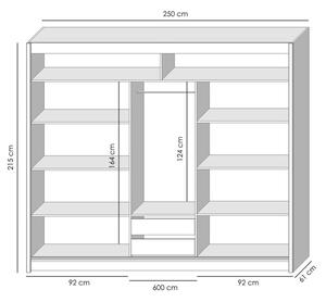 Šatní skříň Tofta - 250x215x61 cm (dub craft, černá)