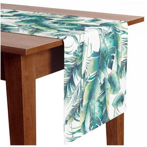 Běhoun na stůl Lehké listy - tropická rostlina v akvarelovém stylu na bílém pozadí