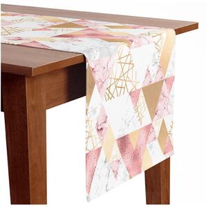 Běhoun na stůl Geometrický patchwork - kompozice trojúhelníků s motivem mramoru a zlata