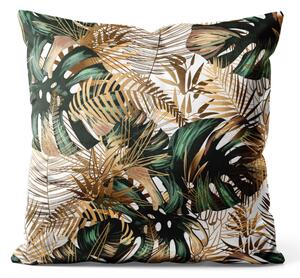 Dekorační velurový polštář Kontrastní listy - rostlinný motiv v odstínech zelené a zlata welurowá