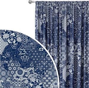 Záclona na žabky Květinová mozaika - kompozice v odstínech modré a bílé na žabky