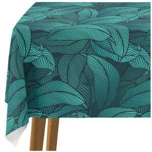 Ubrus na stůl Listové hustníky - grafický květinový vzor v odstínech mořské zeleně