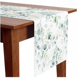 Běhoun na stůl Vejice - kompozicija z rastlinskim motivom na beli podlagi