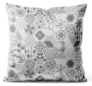 Dekorační velurový polštář Ustvarjalna geometrija - kocke, mnogokotniki in cvetlični motivi