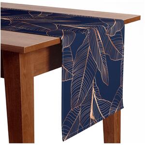 Běhoun na stůl Abstrakcija z listi - rastlinski motiv na temno modrem ozadju