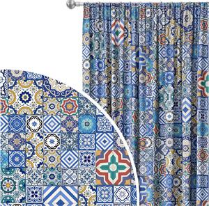 Záclona na žabky Modri vzorci - motiv navdihnjen s keramiko v slogu patchwork na žabki