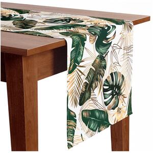 Běhoun na stůl Elegance listů - kompozice v odstínech zelené a zlaté barvy