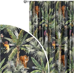 Záclona na žabky V džungli - kompozicija s palmami, tigrom in opico na temnem ozadju na žabki