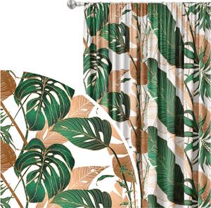 Záclona na žabky Duté listy - botanická kompozice v zelených a hnědých odstínech