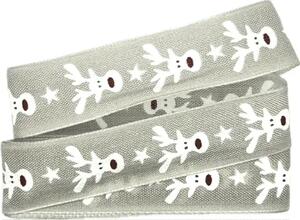 Vánoční stuha HAPPY REINDEER pastelově šedá 25 mm x 2 m (7,50 Kč/m)
