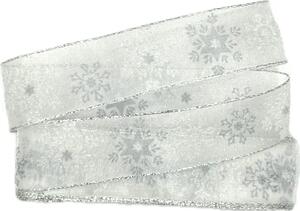 Vánoční stuha organzová ORGANDY SNOWFLAKES bílá 25 mm x 2 m (7,50 Kč/m)