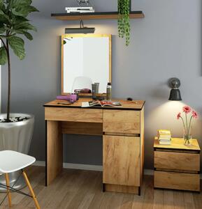 Toaletní stolek se zrcadlem BRETIK - dub craft, pravé provedení
