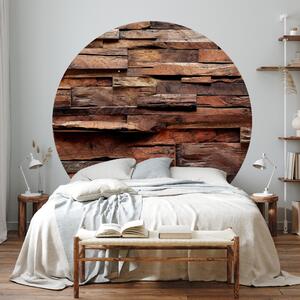 Kulatá fototapeta Dřevěná stěna - dekorativní dubové obklady v teplých barvách