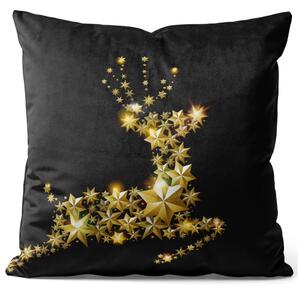 Dekorační velurový polštář Svítící sobi - zlaté hvězdy tvořící siluetu zvířete
