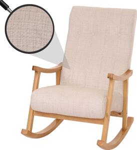 Houpací křeslo HWC-K10, polohovatelné, dřevo tkanina/textilní enil (465g/m²) krémová, pírodní rám