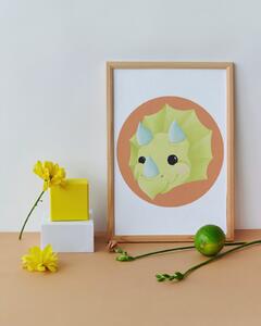 Plakát Triceratops (21x30cm) A4, Plakát do dětského pokoje, Plakát s dinosaurem, Ručně kreslený obrázek, Plakát na zeď pokojíčku Barva: Oranžová