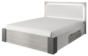 Ložnice HELIOS, postel 160, skříň, 2 noční stolky, v šedé kombinací s bílou