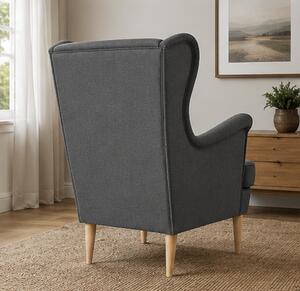 Relaxační křeslo, ušák, dřevo/kov/textil, 102x80x66 cm, nohy světlé/šedá, Dekorino ORION
