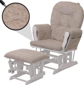 Relaxaní křeslo HWC-C76, houpací křeslo s taburetem látka inylka (465g/m²) Oeko-Tex krémová, bílý rám