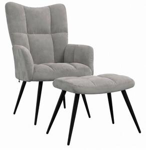 Křeslo relaxační, s podnožkou, odpočinkové, ušák, kov/samet, 98x63x69 cm, černá/světle šedá, Dekorino KR20260015