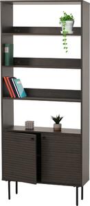 Knihovna HWC-N78, vysoká knihovna, skandinávský styl kov dřevo melamin MVG 200x80x30cm tmav hndá
