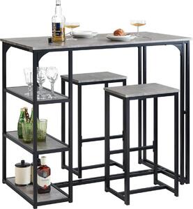 SoBuy sada stolu a 2 barových idlí, barové idle + barové idle, bistro stl, barový set, barový set, vysoká idle na balkon, do kuchyn a jídelny, edá barva