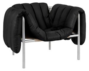 HEM Křeslo Puffy, Black Leather / Stainless Steel