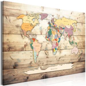 Obraz XXL Mapa světa na dřevěném podkladu
