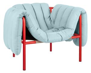 HEM Křeslo Puffy, Light Blue Leather / Traffic Red